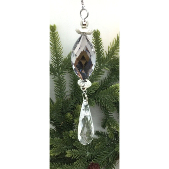 4 Crystal Drops Christmas Ornaments 2-Tiered Oval Shaped Crystal New - Picture 4 of 4